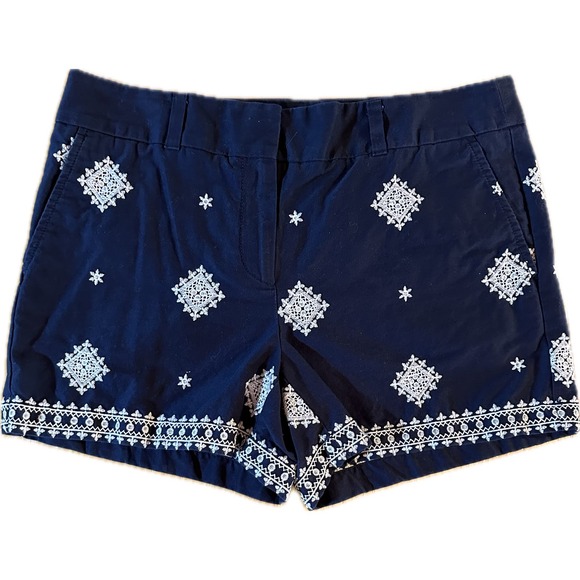 LOFT Outlet Women's Navy Blue Embroidered Chino Shorts Size 6‎ - Picture 1 of 4